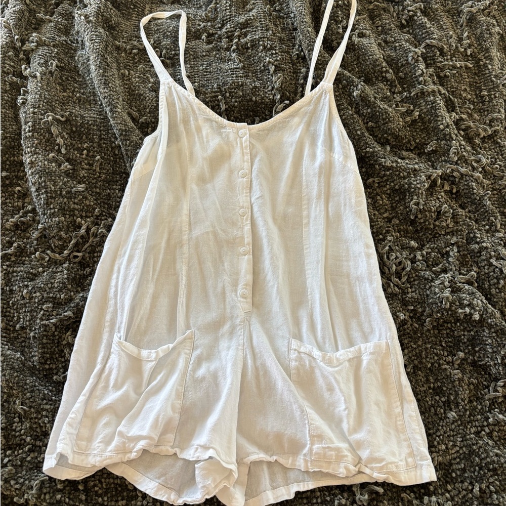 Rhythm White Button Up Cover-up Romper